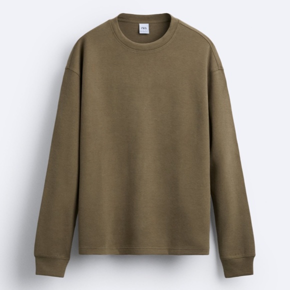 Zara khaki long sleeve brushed top sweatshirt NWT - Picture 1 of 9